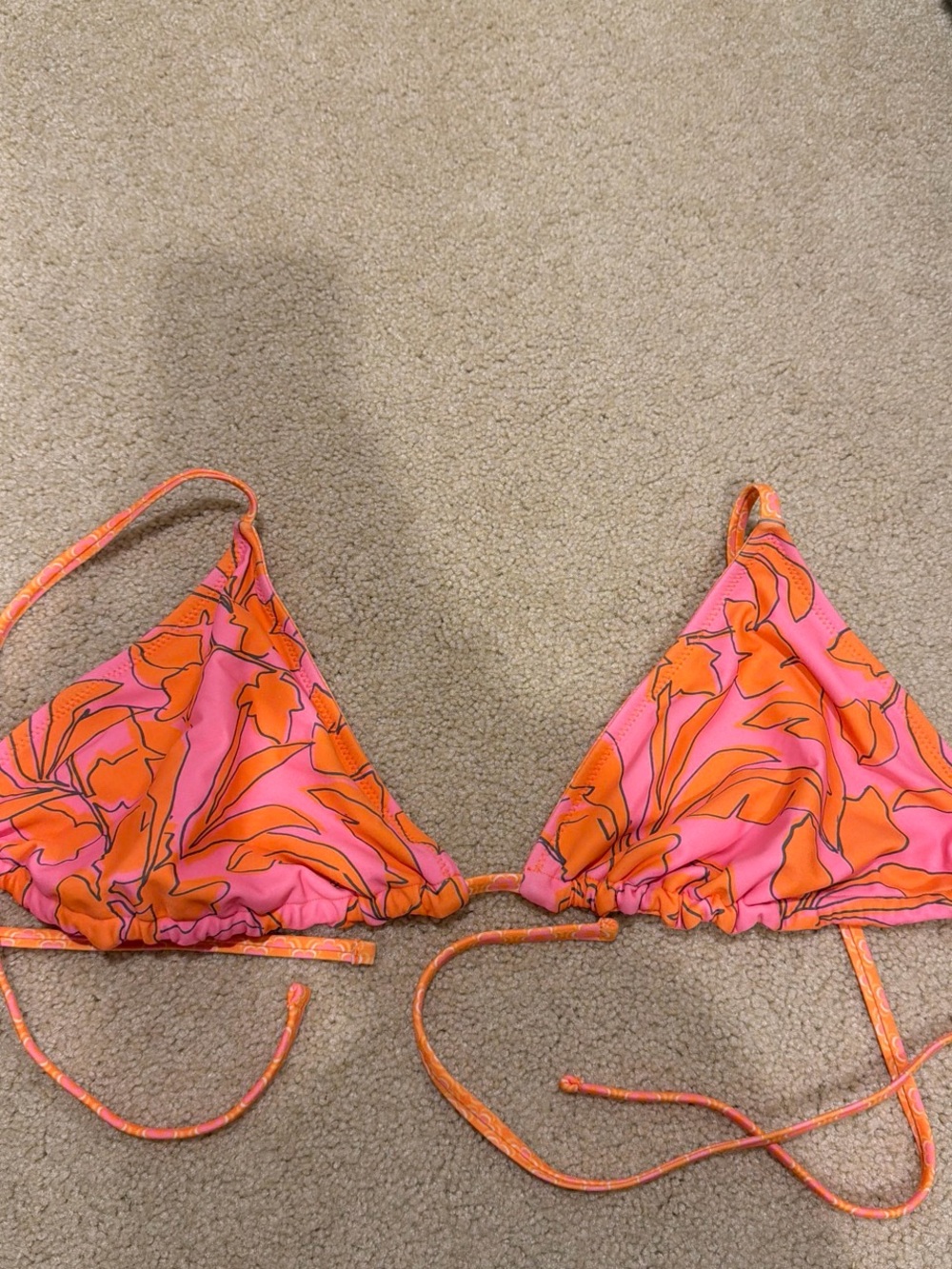 Pink and Orange Floral Triangle Bikini Top